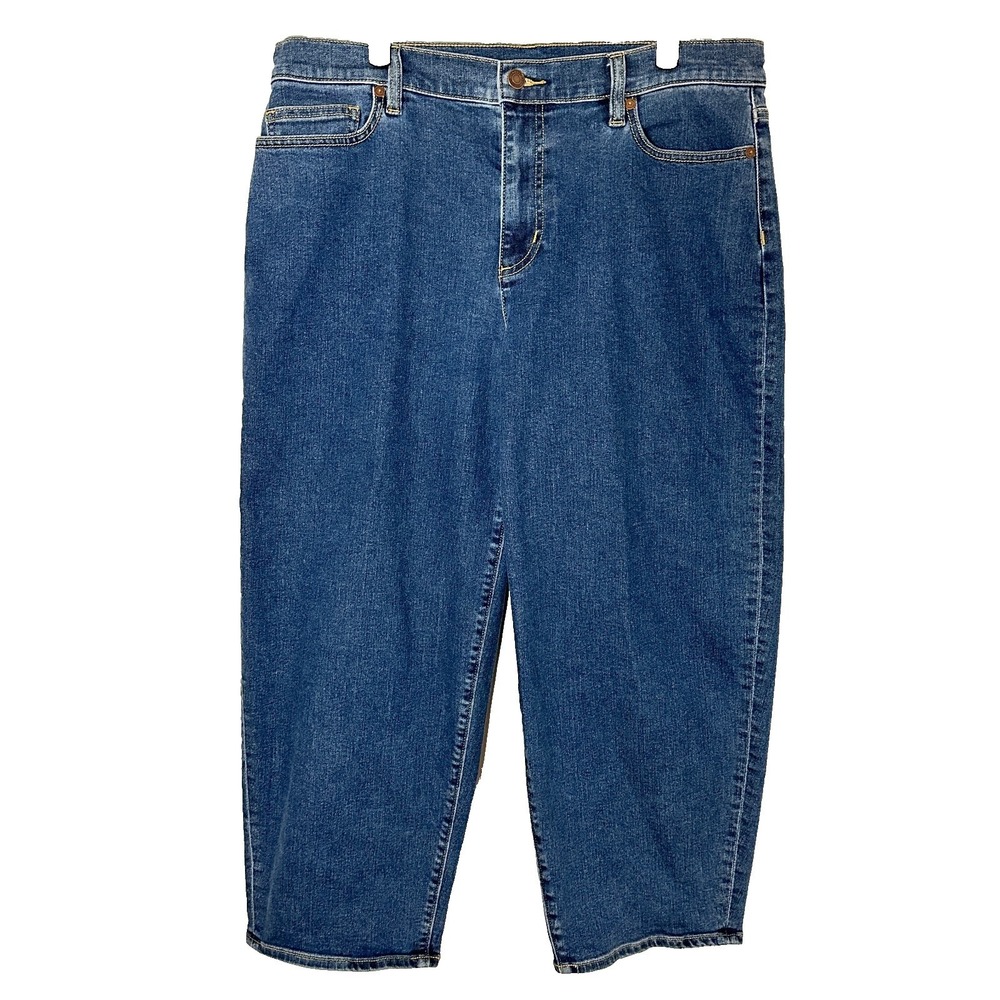 Lands End Womens 14 Petite Cropped Capri Jeans Medium Wash Leg Stretch Denim